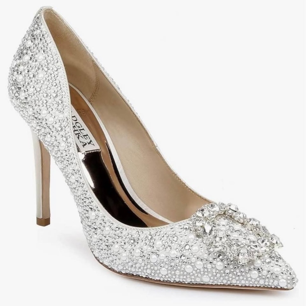 Badgley Mischka Silver Embellished Heels Cher heel - size 7.5